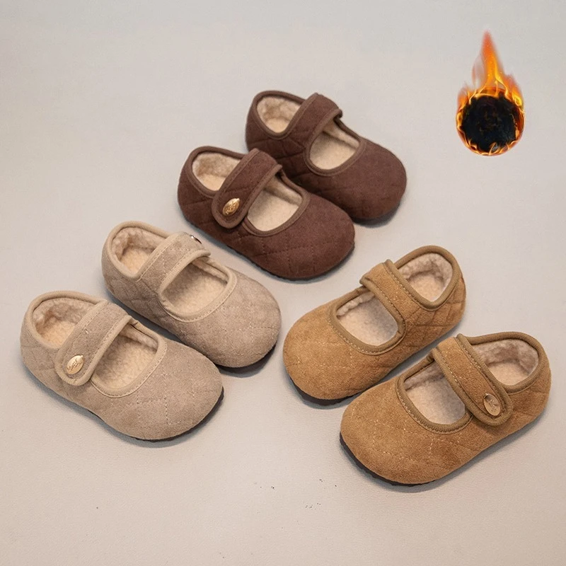 

Детская обувь на плоской подошве с мягкой подкладкой, утепленная теплая хлопковая обувь цвета хаки для мальчиков и девочек, мягкие нескользящие детские короткие сапоги для малышей