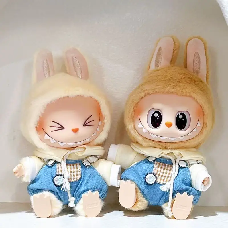 

Labubu Clothing Boy Hoodie+Cowboy Rompers Pants/Set for Labubu 17cm Plush Doll Cool Sports Clothes Accessories