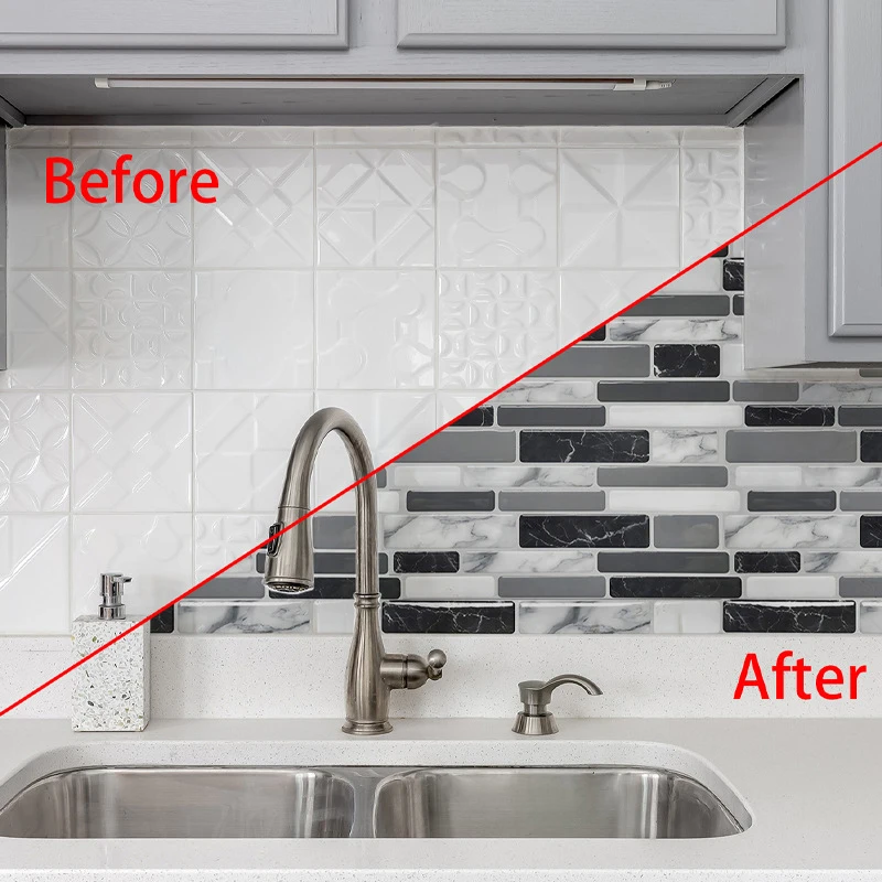 5/10 Sheets Waterproof Self-Adhesive Kitchen & Bathroom Wall Tiles Stickers 3D Peel And Stick Vinyl Wallpaper Modern Home Decor view 4