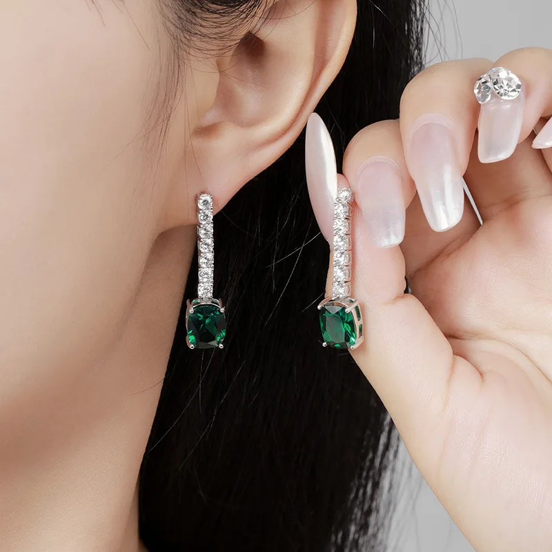 TBCYD Emerald Diamond Drop Earrings For Women 925 Sterling Silver Ruby Long Tassel Dangle Ear Stud Party Fine Jewelry Wholesale