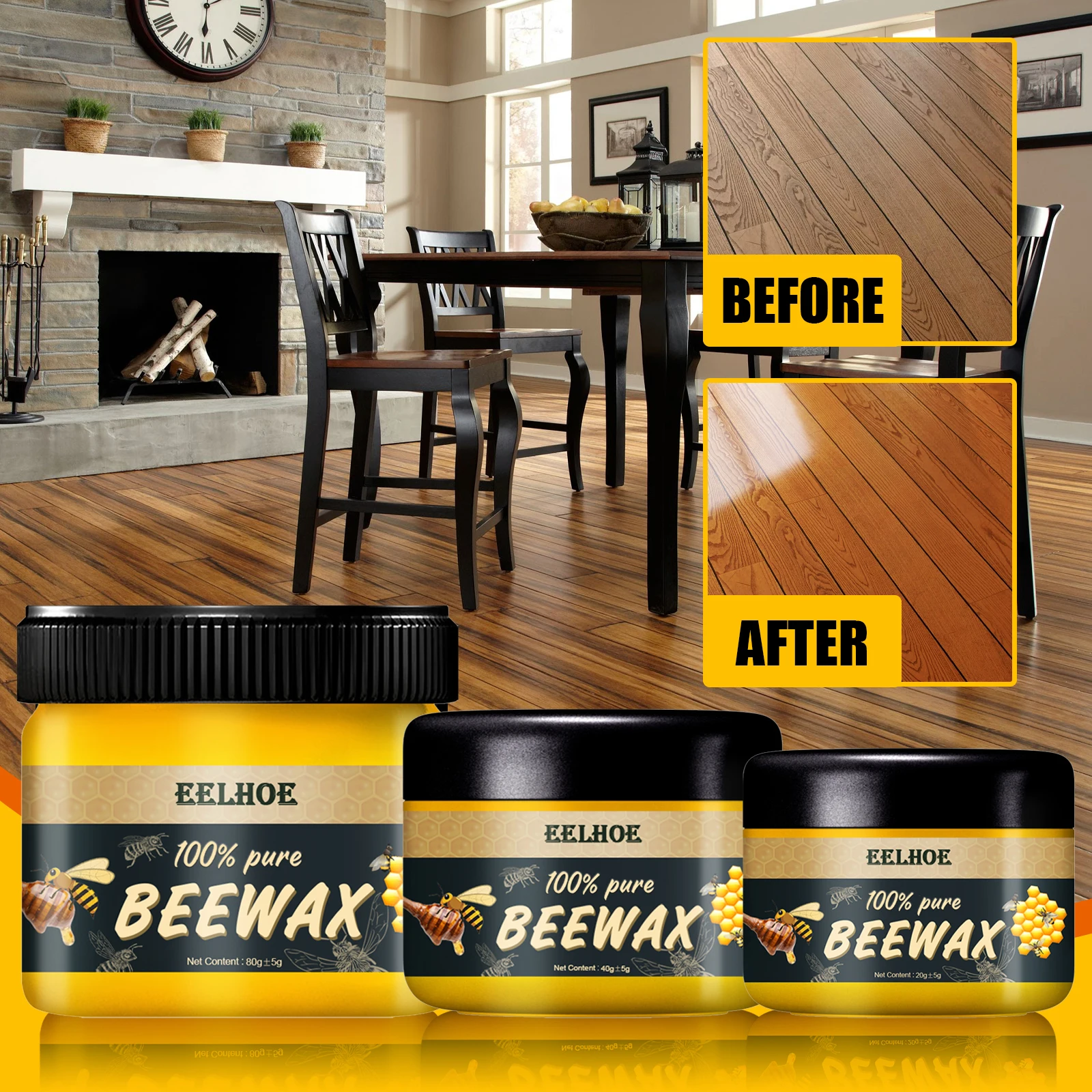 

EELHOE Furniture Polishing Beeswax Beeswax Wood Seasoning Beewax Wooden Floor Cleaning Maintenance Polished Brighten Care Wax