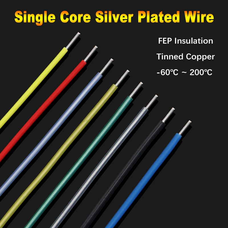 Single Core Silver Plated Copper Wire Sq 0.06 ~ 1mm FEP Insulation DIY High Purity OFC Copper HiFi Audio Speaker Headphone Cable