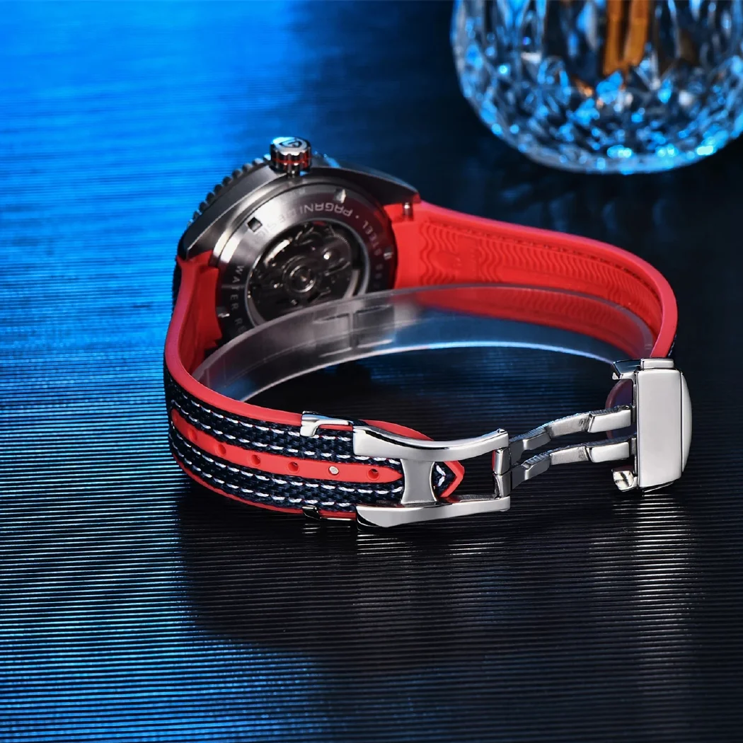 باجاني ديزاين ساعة يد ميكانيكية رجالية بعلامة تجارية راقية مقاومة للماء 100 متر زجاج ياقوت NH35A حركة ساعات أوتوماتيكية رجالية