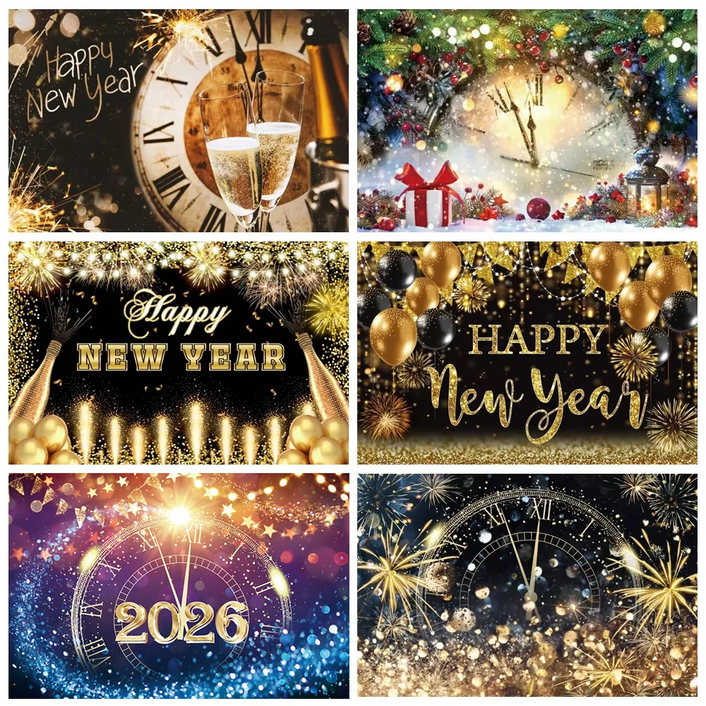 Latar Belakang Selamat Tahun Baru 2026 untuk Fotografi Jam Bokeh Cahaya Kembang Api Latar Belakang Natal Sampanye Spanduk Malam Tahun Baru