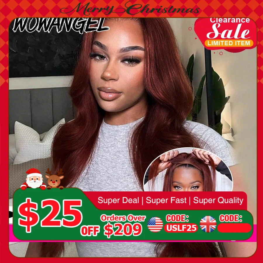 

Wow Angel Reddish Brown Объемная волна Парики 13x6 HD Парики из натуральных волос на кружеве спереди Предварительно вырезанные кружевные каштановые цветные бесклеевые парики Remy Hair