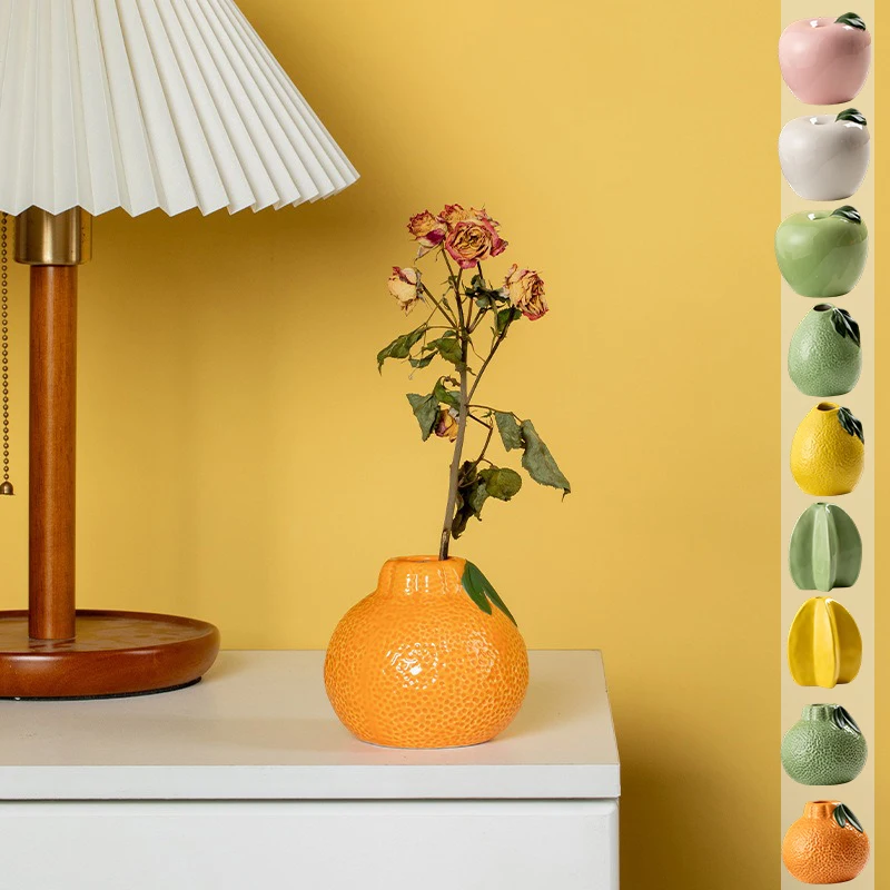 

1PC Orange Apple Shaped Ceramic Vase Creative Fruit Design Hydroponic Flower Vase for Office Desktop Home Garden Decor Ornament