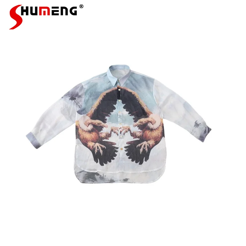 

Male 2026 Summer Animal Pattern Printing Loose Comfort Sunscreen Shirts Stylish Long Sleeve Chic Shirts Male Color Matching Tops