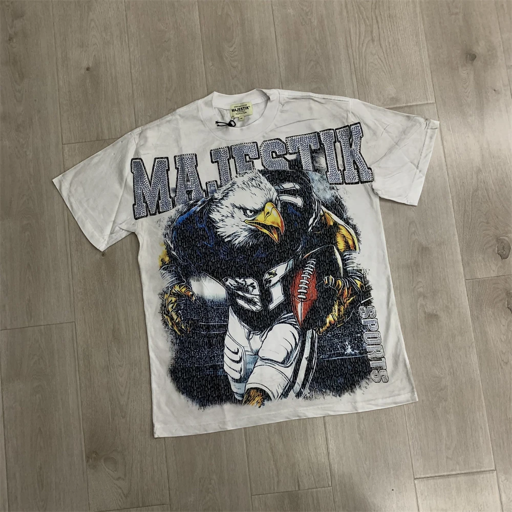 Majestik Hot Stamping Eagle Rugby Print T-shirt For Men Women Best Quality Unisex Tops Tees T Shirt