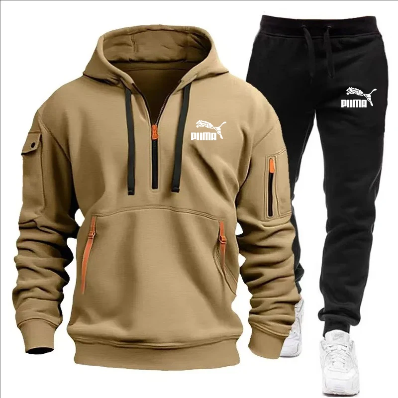 2024 Spring Autumn Fashion Trend Men Hooded Clothes Pants Sweatshirt Zipper Casual Clothinfg Personality Sportswear 2 Pieces Set image 5