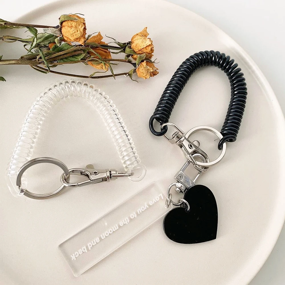 Telescopic Spring Spiral Elastic Spring Rope Keychain Key Ring Metal Carabiner For Outdoor Anti Lost Phone Key Cord Clasp Hook