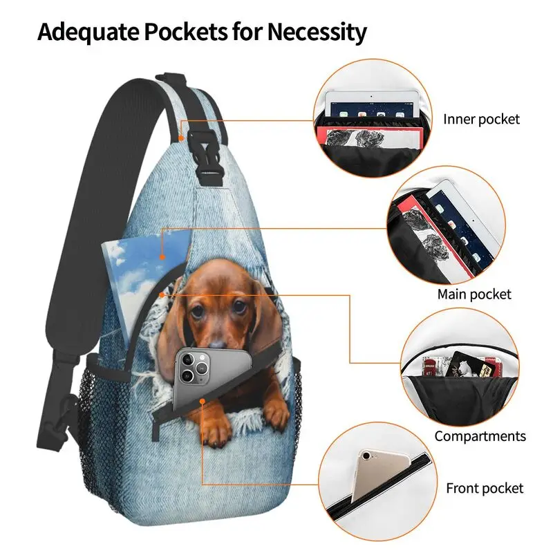 Mochila cruzada para el pecho para hombre, morral de hombro con diseño de perro salchicha, perro salchicha, Dachshund