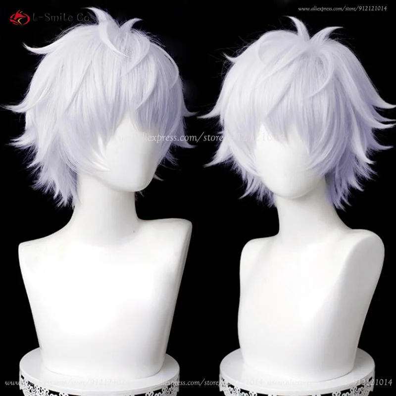 Gojo Satoru Anime Short Cosplay Wig, Cabelo resistente ao calor, Óculos, Adereços, Boné, Branco, Roxo claro, Tipo 2 Cor