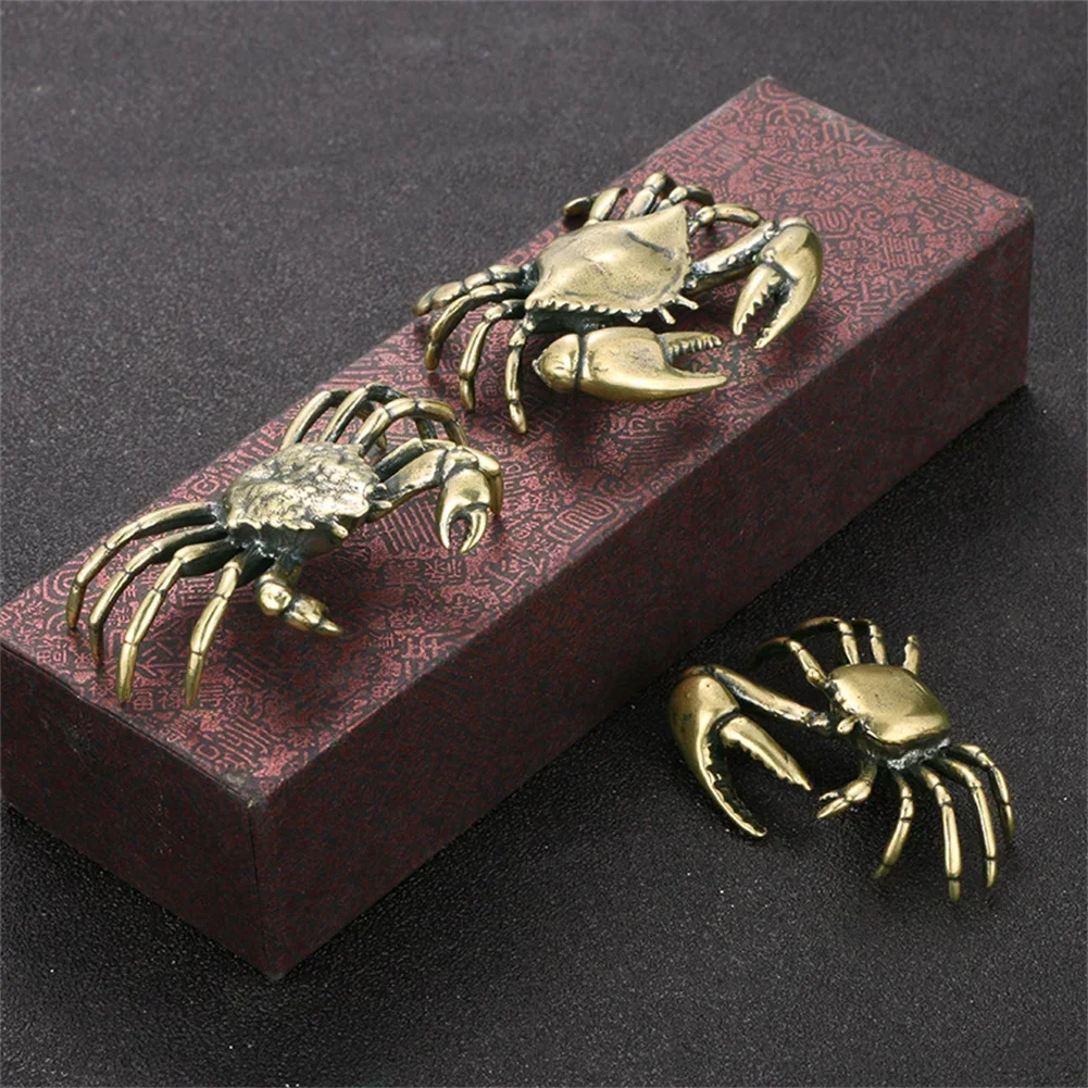 Pure Brass Crab Figurines Animal Statue Miniatures Copper Ornaments Home Office Desk Decoration Crafts Home Decor Nordic 1pcs