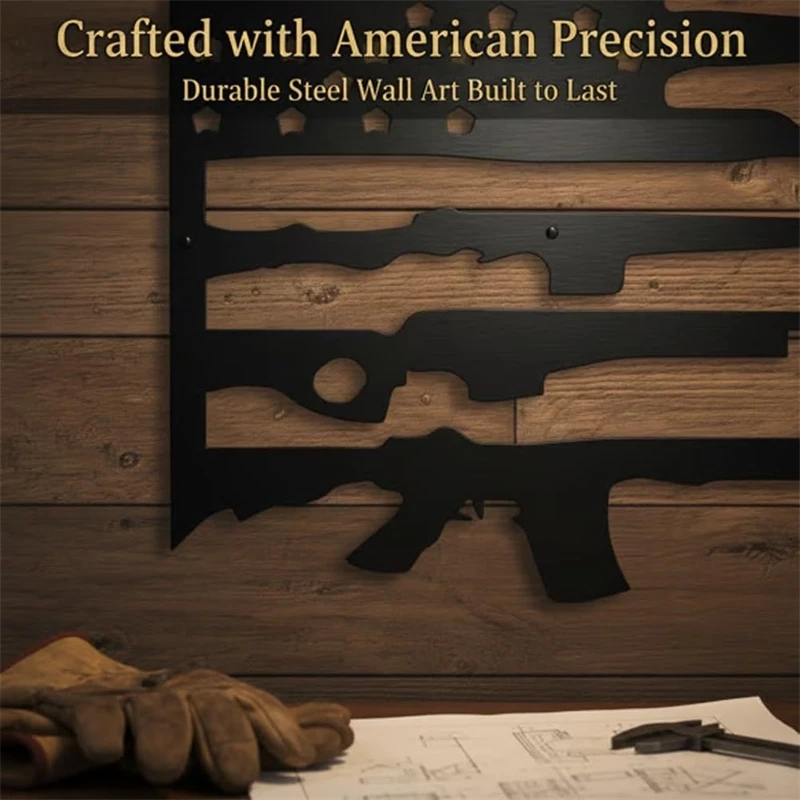 American Flag And Gun Metal Wall Art Patriotic 3D Metal Sign For Home Living Room Wall Decor For Veterans Man Cave Office Gift