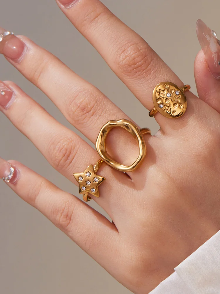 

Набор полых круглых колец из титановой стали с геометрическим дизайном, модные украшения для женщин, трансграничные маленькие кольца