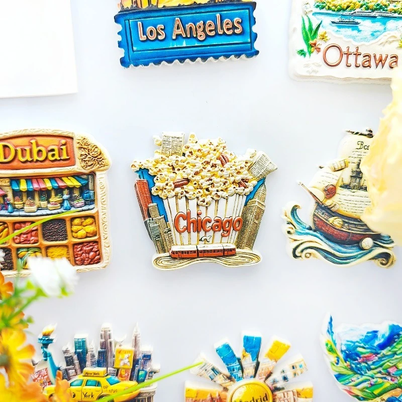 Chicago Popcorn Fridge Magnet - 3D USA Food Souvenir Fun Movie Snack Decor Unique American Gift with Strong Magnet