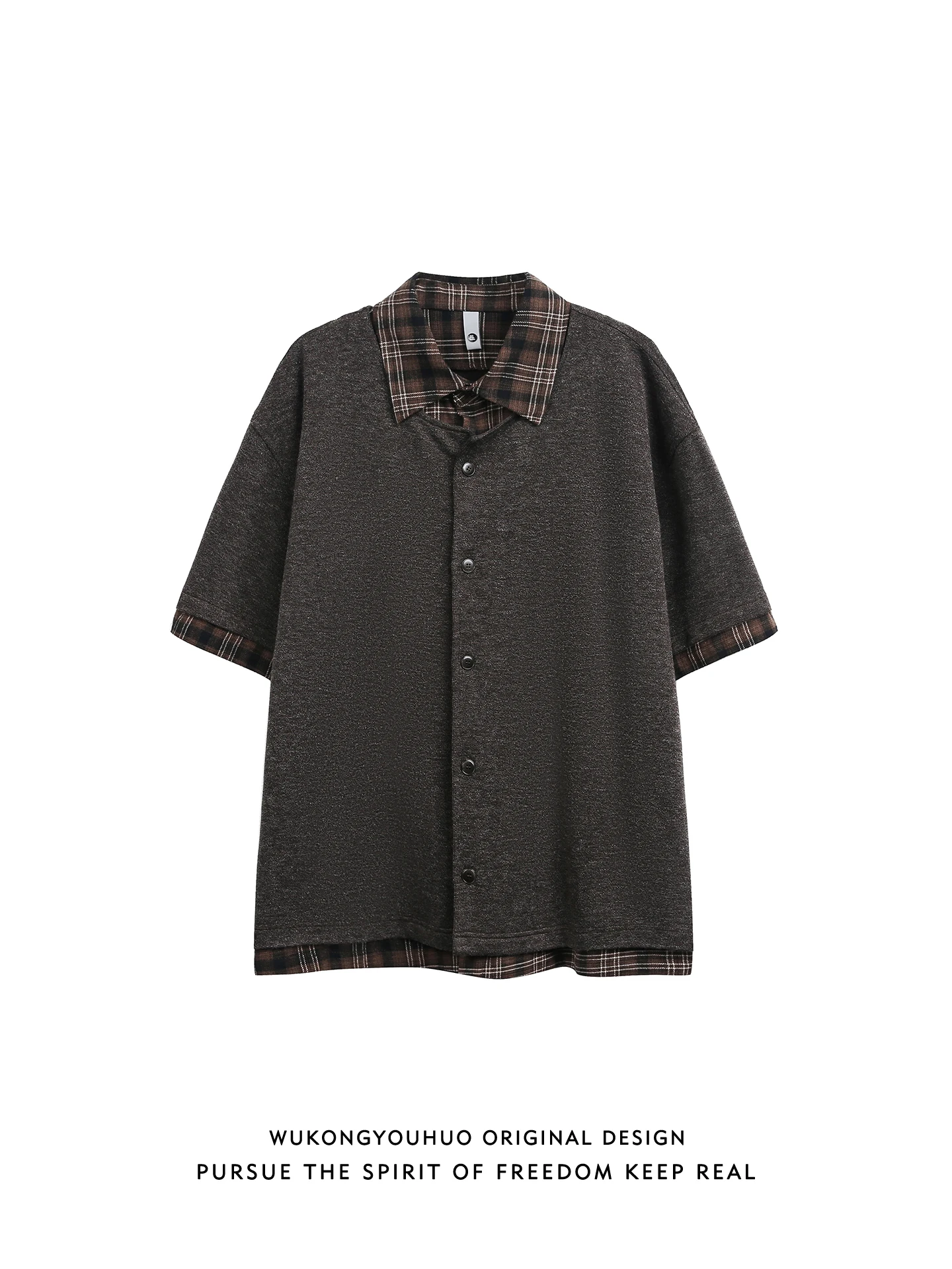 

Summer Vintage Plaid Patchwork Loose Men's ort Sve irt Trendy Brand Couple's Casual Wear Resistant Youth Faion