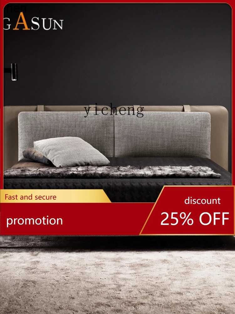 YFY  Minimalist Solid Wood Leather Bed 1.8 M Double Modern Minimalist Master Bedroom Marriage Bed Soft Pack Bed