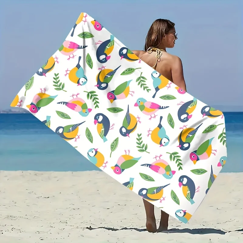 Colorful Birds Beach Towel Nature Print Soft Quick-Dry Large Bath Towel for Travel Swim Pool Home Decor Gift