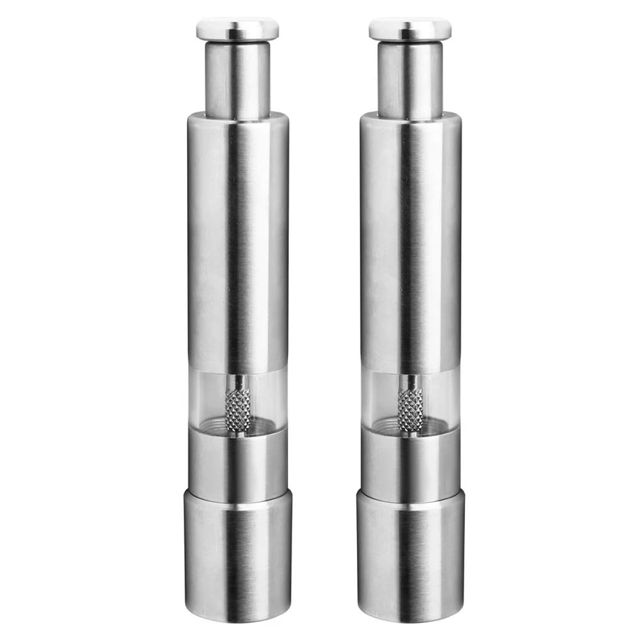 Salt and Pepper Mill Set Stainless Steel Salt and Pepper Grinder Durable One Hand Operation Salt and Pepper Mill 2 Pack