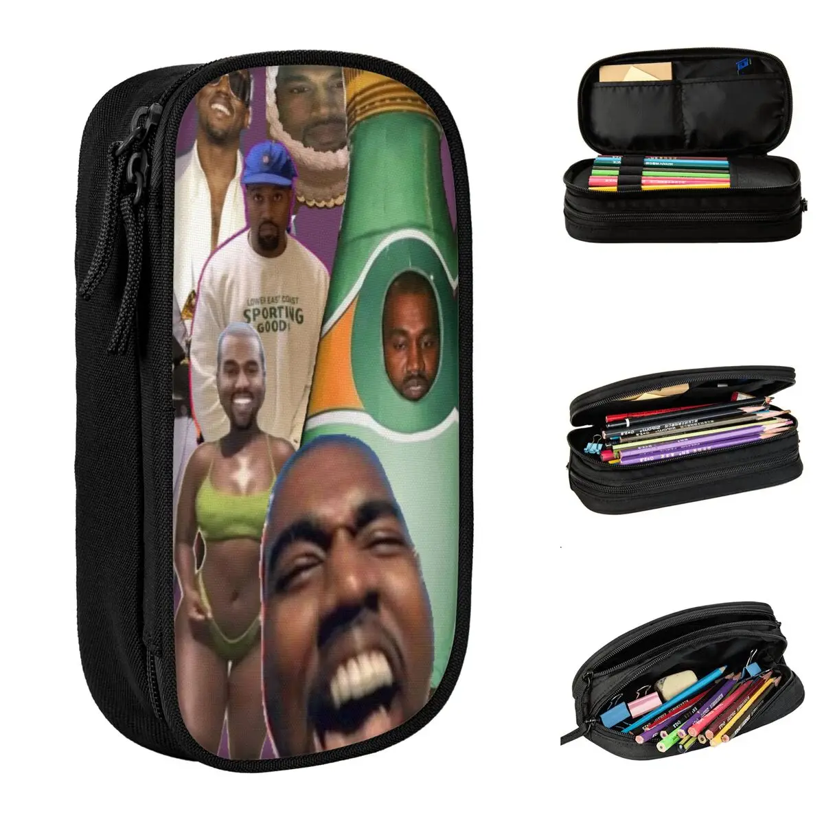 

Large-capacity Pencil Pouch K-kanyes W-wests Office Accessories Double Layer Pencil Bag Girl Make Up Bag Perfect Gifts