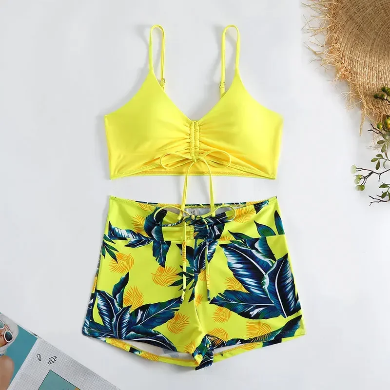 

Fashion Print Swimsuit for Women,high Waist 2-piece Bikini,sexy V-neck Suspender Backless Swimwear,drawstring Lace-up Beachwear