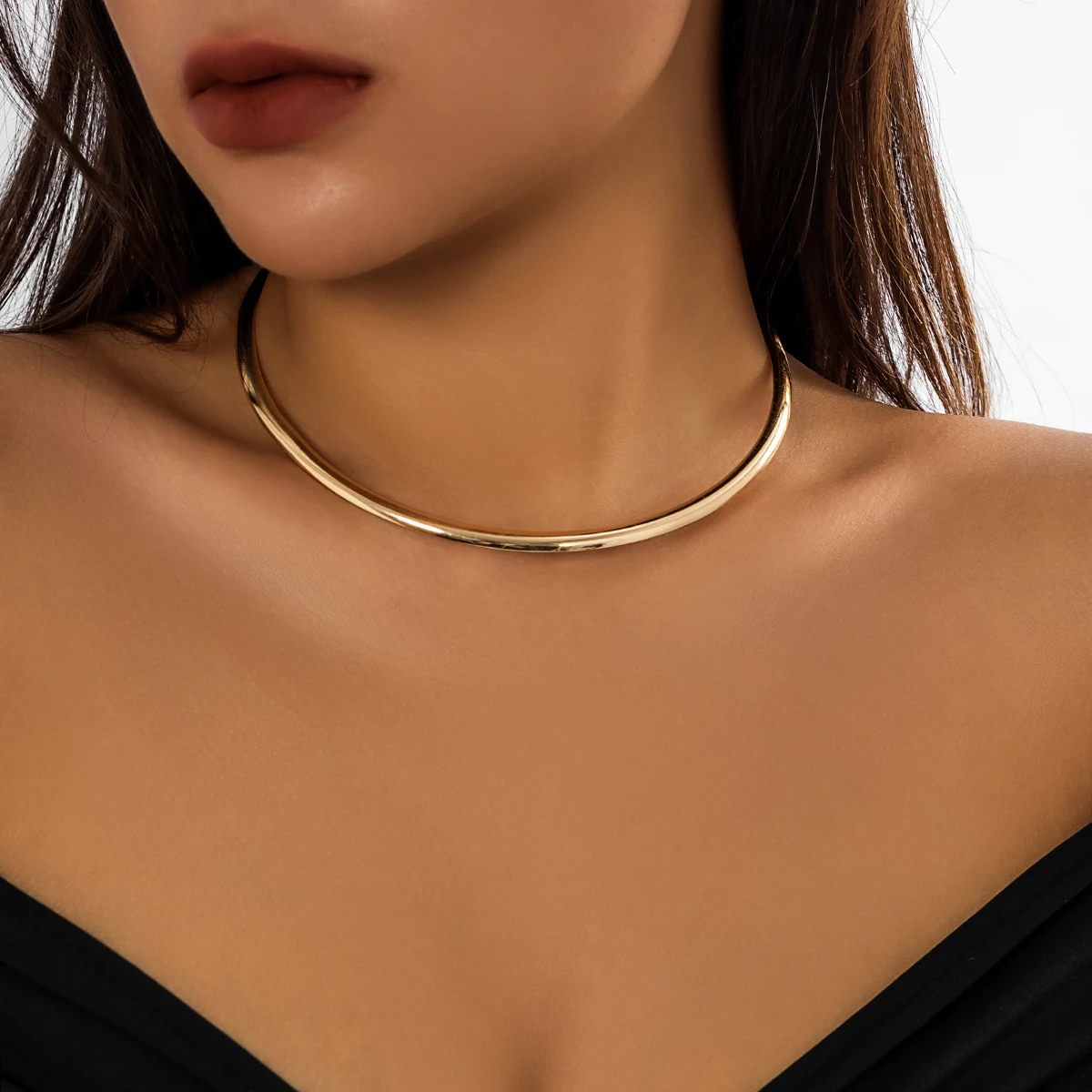 Salircon Minimalism Metal Smooth Round Torques Collar Necklace Fashion Women\'s Collar Choker Trend On Neck Party Jewelry Gift