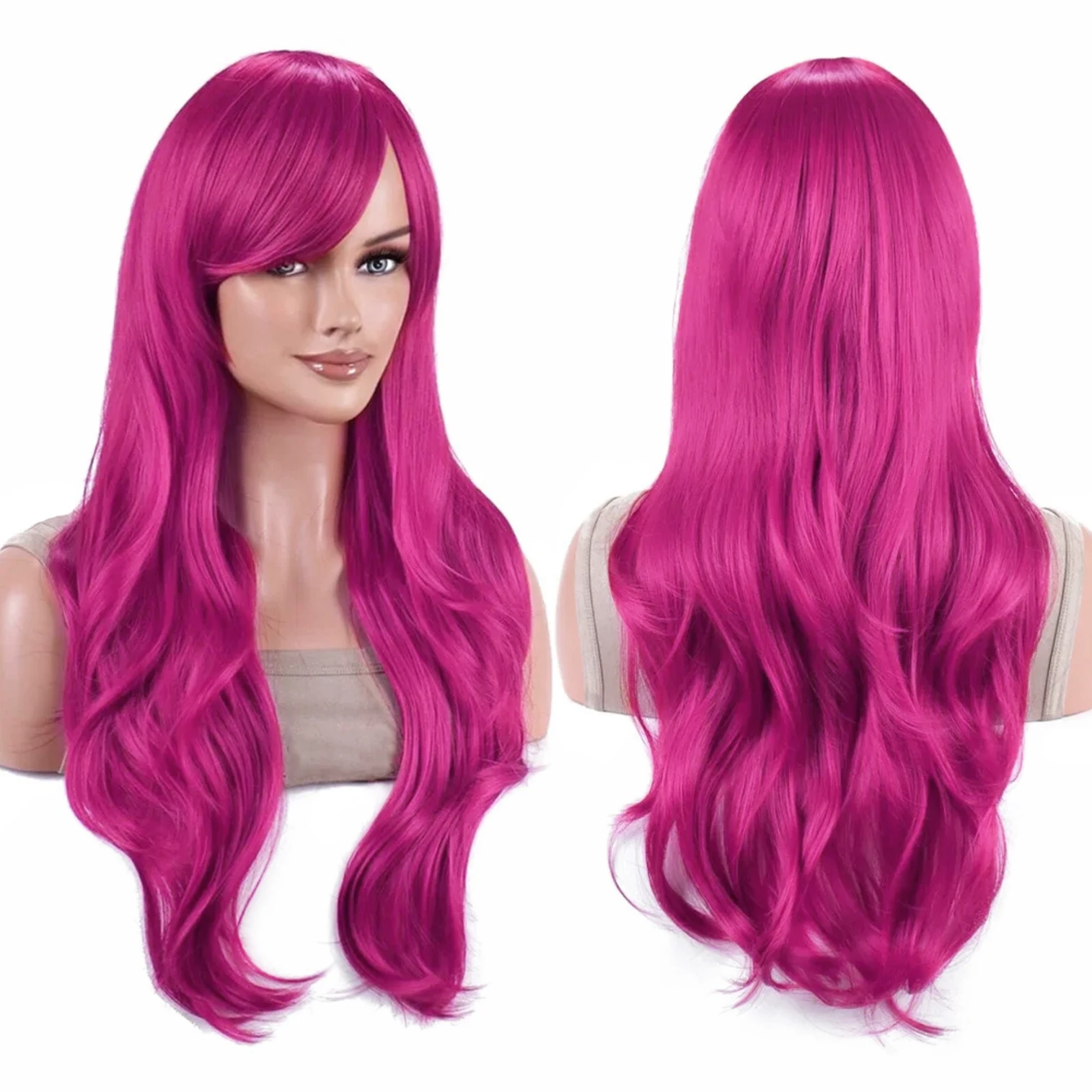 Image of Synthetische Haare Lange Wellige Rosenrote Starfire Lolita Cosplay Perücke Anime Perücken Morgiana Halloween Kostüm Perücke für Mädchen