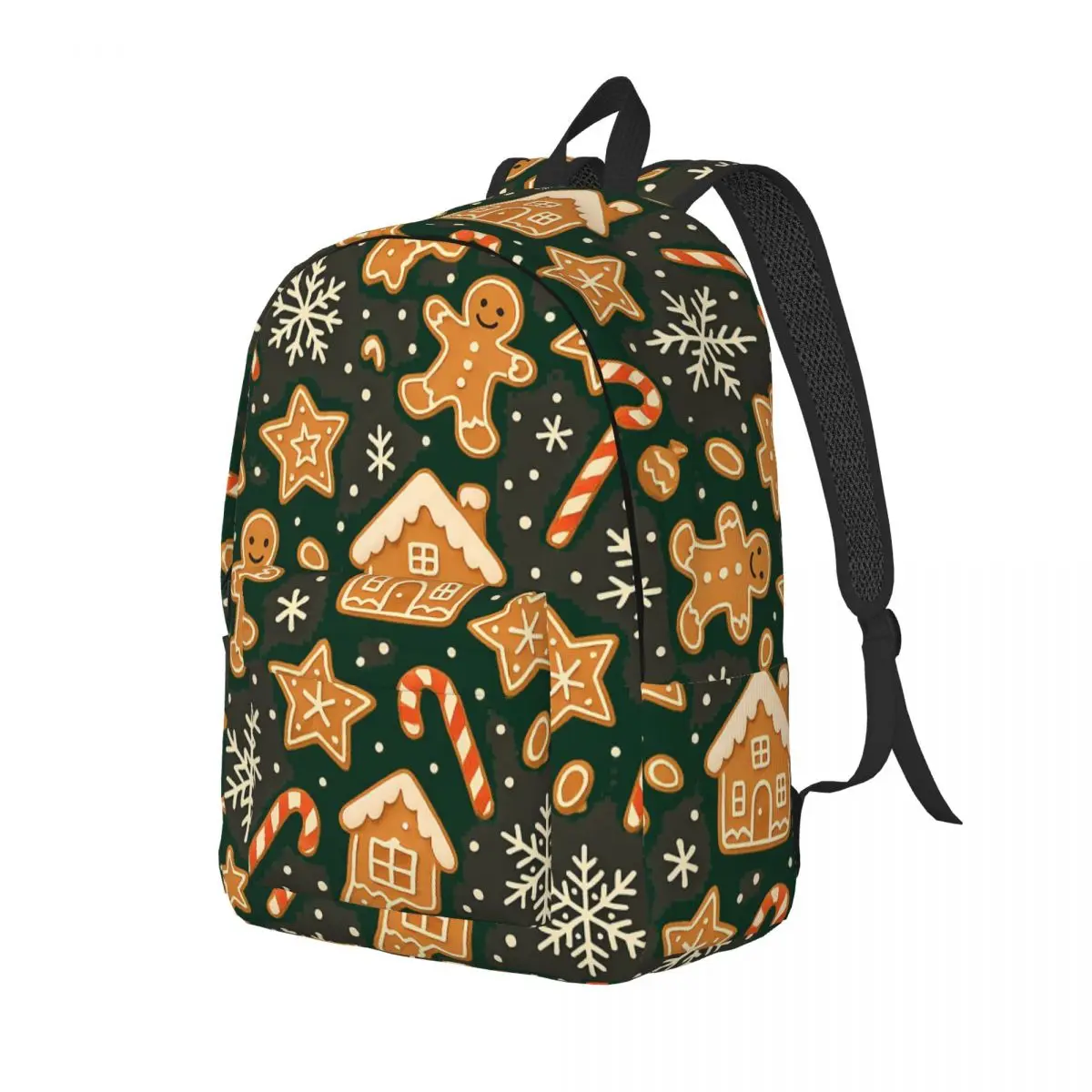 Christmas Pattern With Gingerbread, Candy Canes And Snowflakes Backpack Daypack BookBag School Bag Shoulder Bags for Men Women