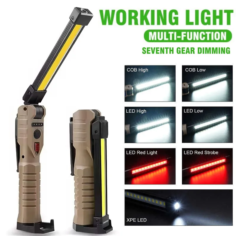 Portable Handheld COB LED Flashlight - Bright Work Lamp, Emergency Floodlight, Folding Magnetic Design for Work Repair Outdoor