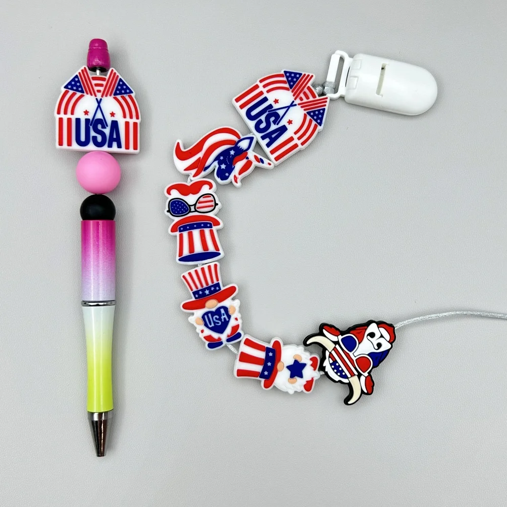 10PC DIY July Fourth Silicone Beads Nipple Chain Bead Pen Bead Jewelry Accessories Focal Bead Food Grade Silicon For Baby Toys