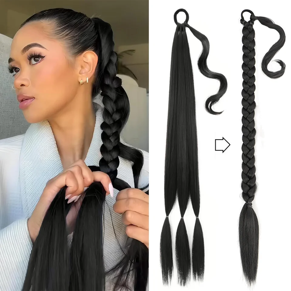 LUPU 30 Inch Synthetic Long Braided Ponytail Extension for Women DIY Hairpiece, Wrap Around Pony Tail, for Daily Wear & Parties