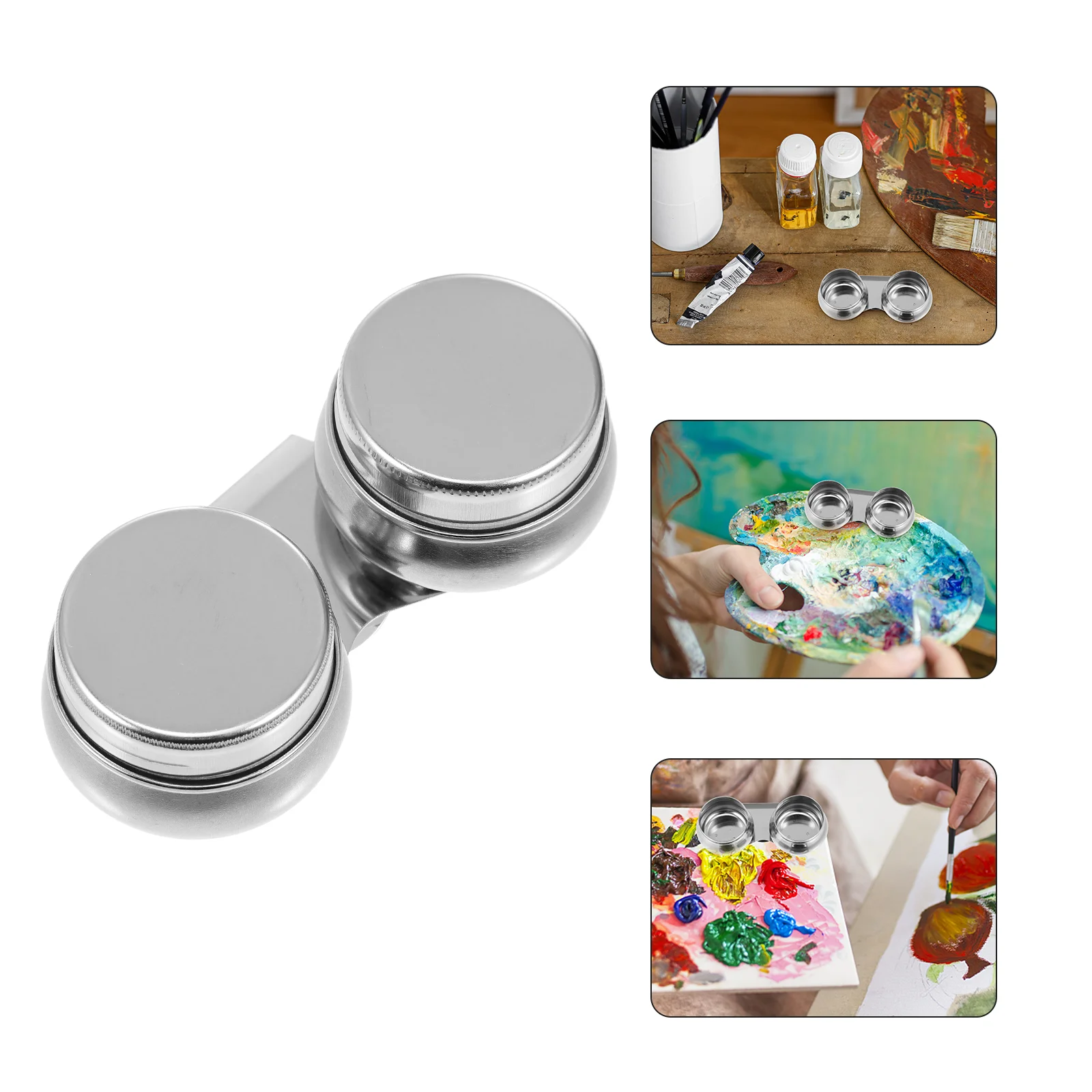 

3pcs Stainless Steel Color Mixing Cups Water Paint Brush Cleaning Holder Oil Painting Supplies Lid Cup Portable Pigment