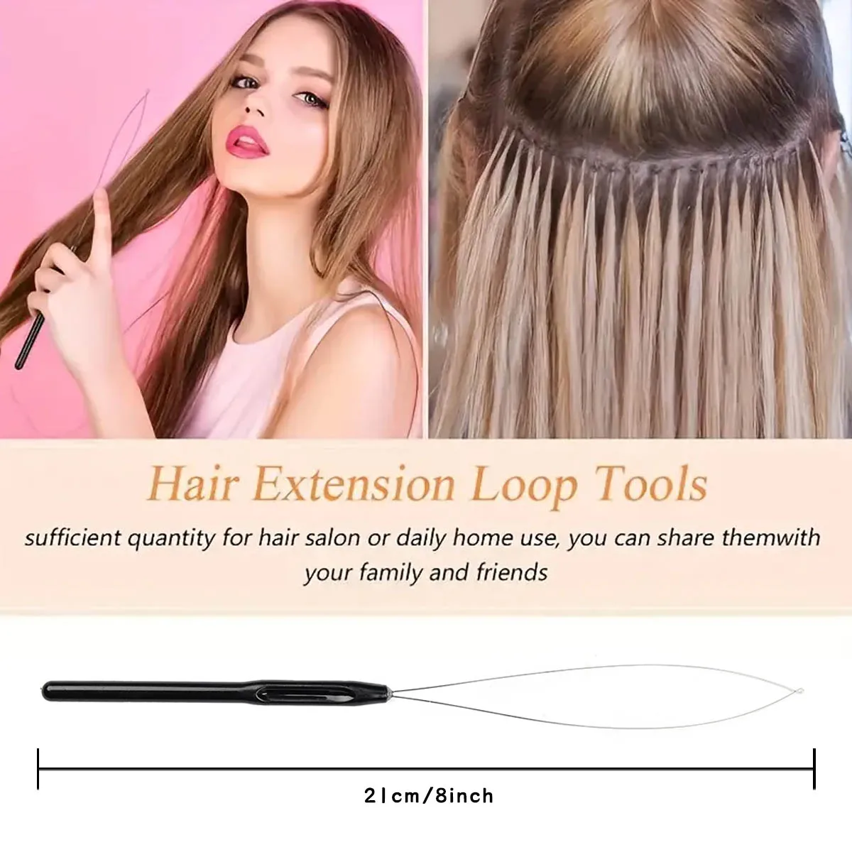 カラフルなプラスチックハンドル付きのステンレス鋼の針,ヘアエクステンションツール,黒,合成繊維,5個