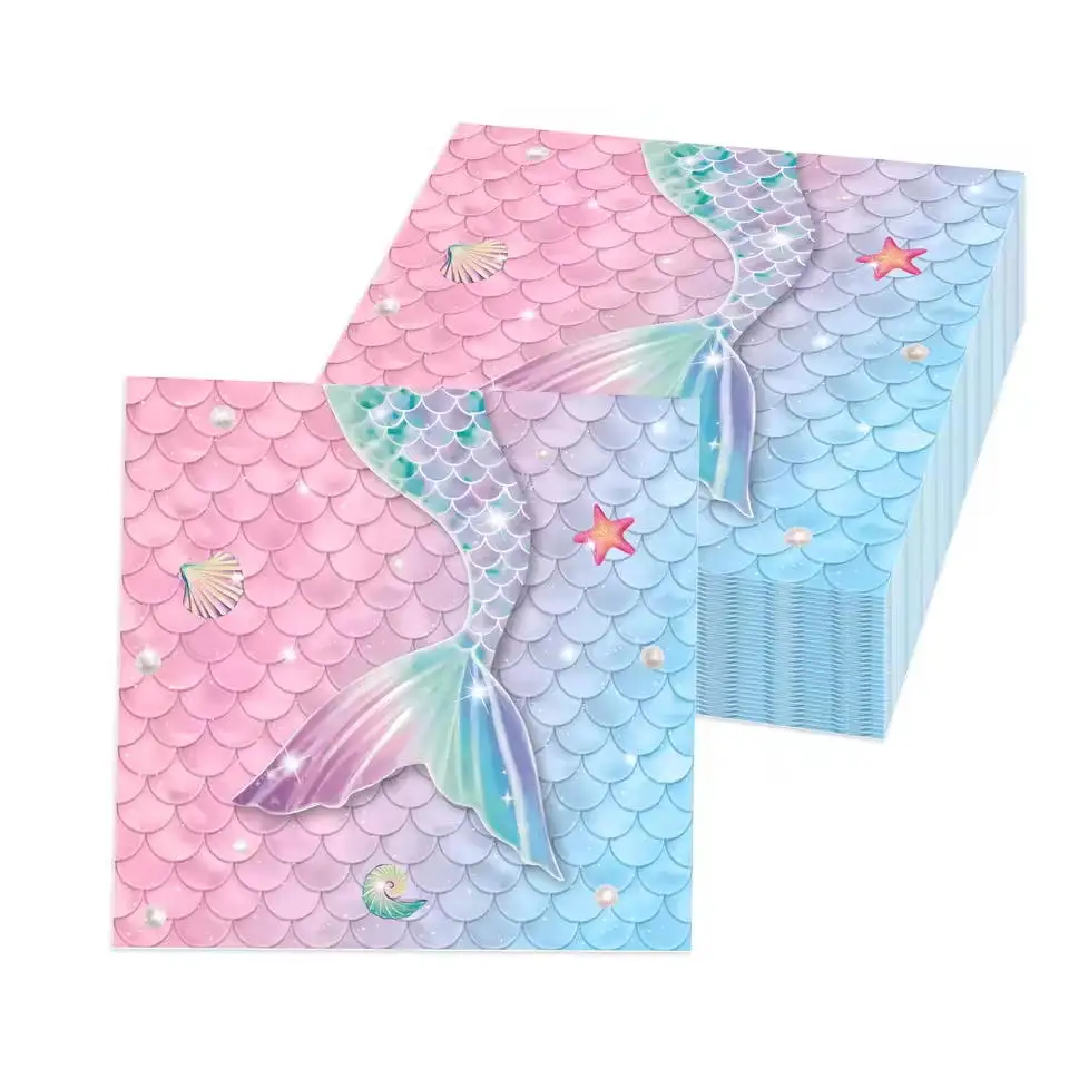 Lila Meerjungfrau Geburtstags-Tischdeko Party Mädchen Pappteller Becher Servietten Tischdecke Geburtstagsbanner für Kinder Ballonset Hintergrund – Detail 14