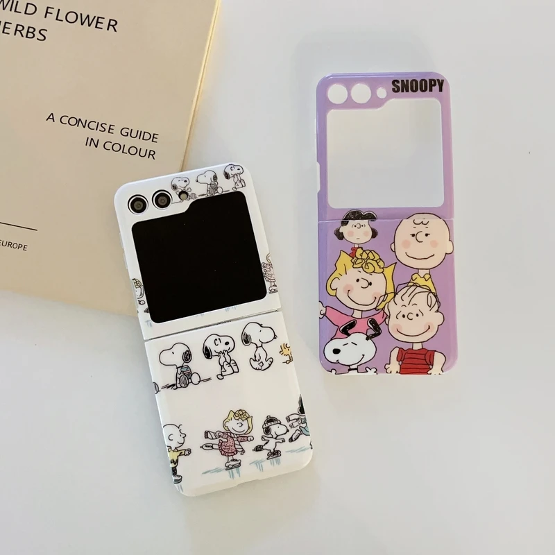 Cute Peanuts Snoopy Charlie Brown Anime Phone Case For Samsung Galaxy Z Flip 3 4 5 5G  Hard PC Back Cover Funda