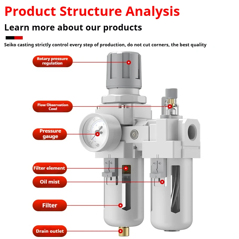 Metallic AC2010-02 AC3010-03 AC4010-04 Pneumatic Pressure Regulator Oil Water Separator Manual Drainage Compressor Air Filter