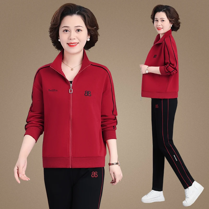 

Комплект спортивной одежды из двух предметов для женщин среднего возраста: модный топ и брюки для скрытия живота, весна-осень