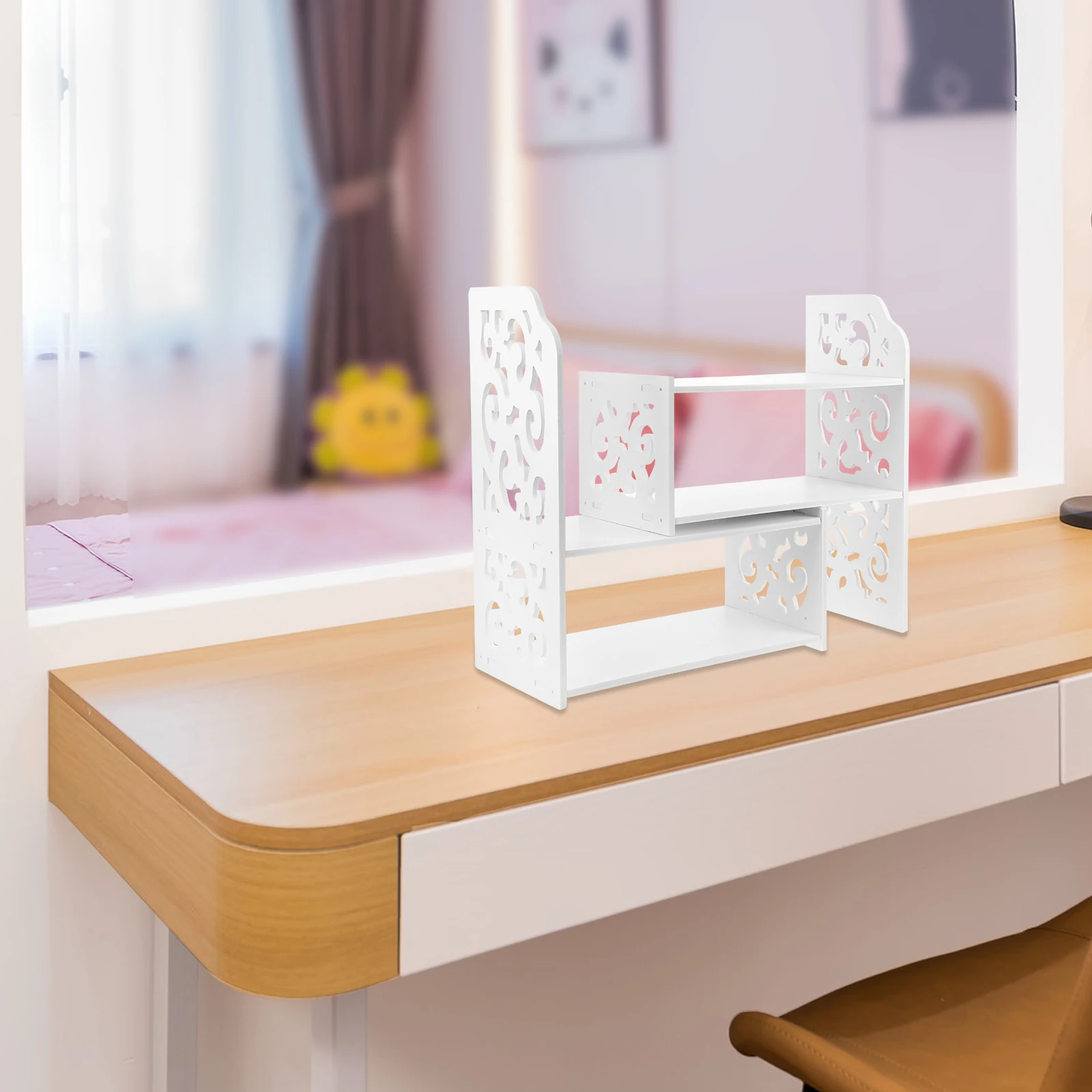 

Telescopic Desk Shelf Storage Rack Sturdy Flat Surface ganize Desktop Space Office Home Wooden Bookshelf