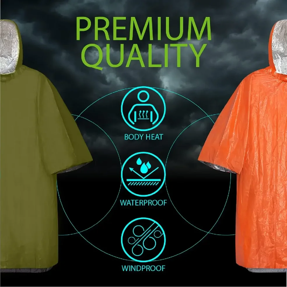 緊急用レインポンチョ フード付き 再利用可能 耐候性レインコ - Emergency Poncho Rain のレビューと価格