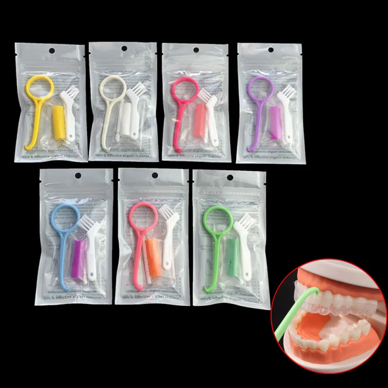 

Dental Teeth Aligner Removal Hook Dental Invisible Brace Extractor Silicone Oral Tooth Chewies Orthodontic Three-Piece Set