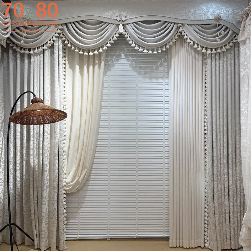 New Champagne Jacquard Patched Curtains for Living Room French Window Window Screen Custom Valance Finished Products