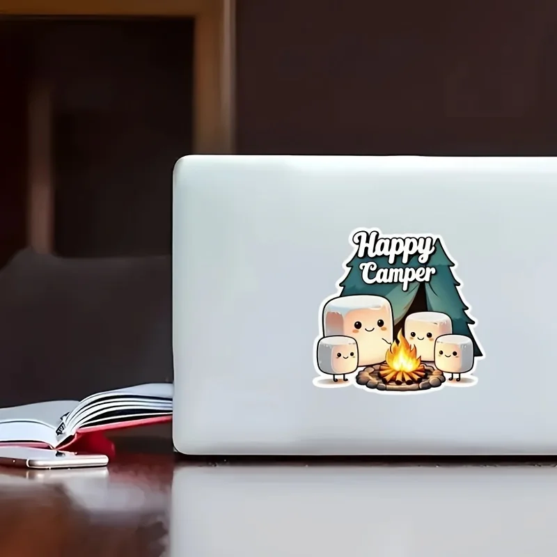 

1 шт. Милая виниловая наклейка с изображением зефира и костра, мультяшная водонепроницаемая наклейка для мотоциклетного шлема, кузова, топливного бака