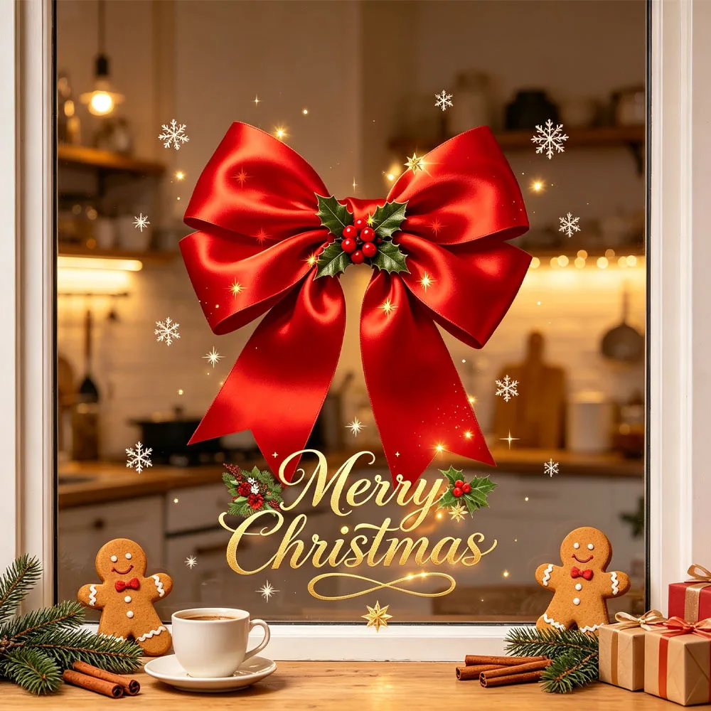 1pc merry Christmas window Sticker,suitable for cabinet,glass doors,windows,wall decor,holiday decoration,freely DIY combination