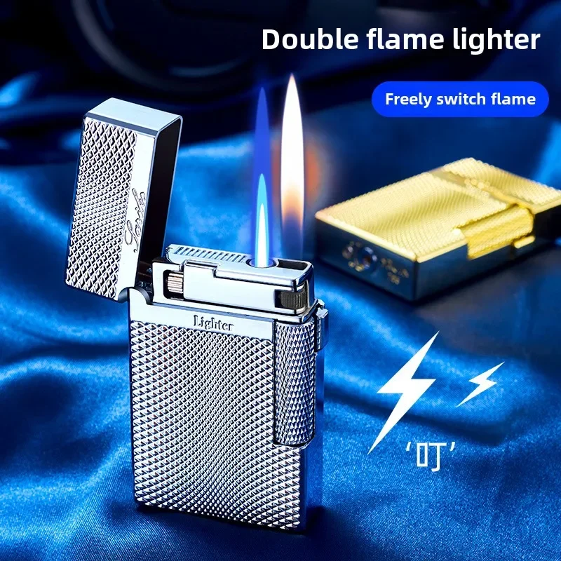 Double Flame Windproof Lighter - Crisp Loud Side-slip Flint Wheel, Refillable Cigarette Accessory