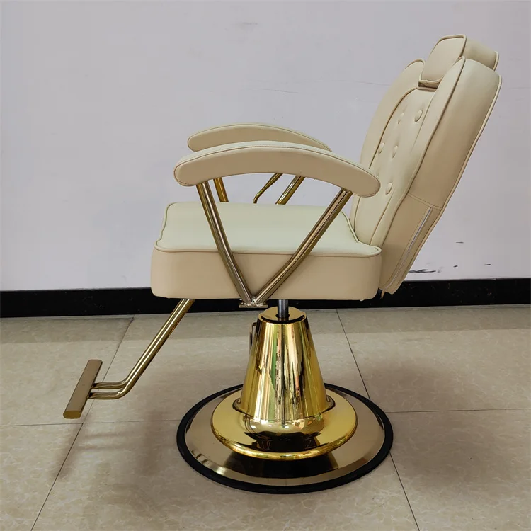 Barbershop Furniture Salon Set Sillas De Professional Salon Hairdressing Recliner Styling Barber Chair With Gold Base