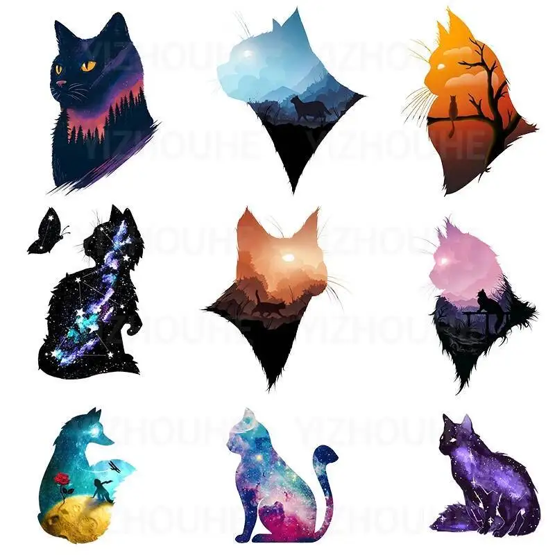 25CM Colorful Animals Heat Vinyl Transfer For Clothes Cat Iron On Transfer For Clothes fox Thermal Stickers Appliques