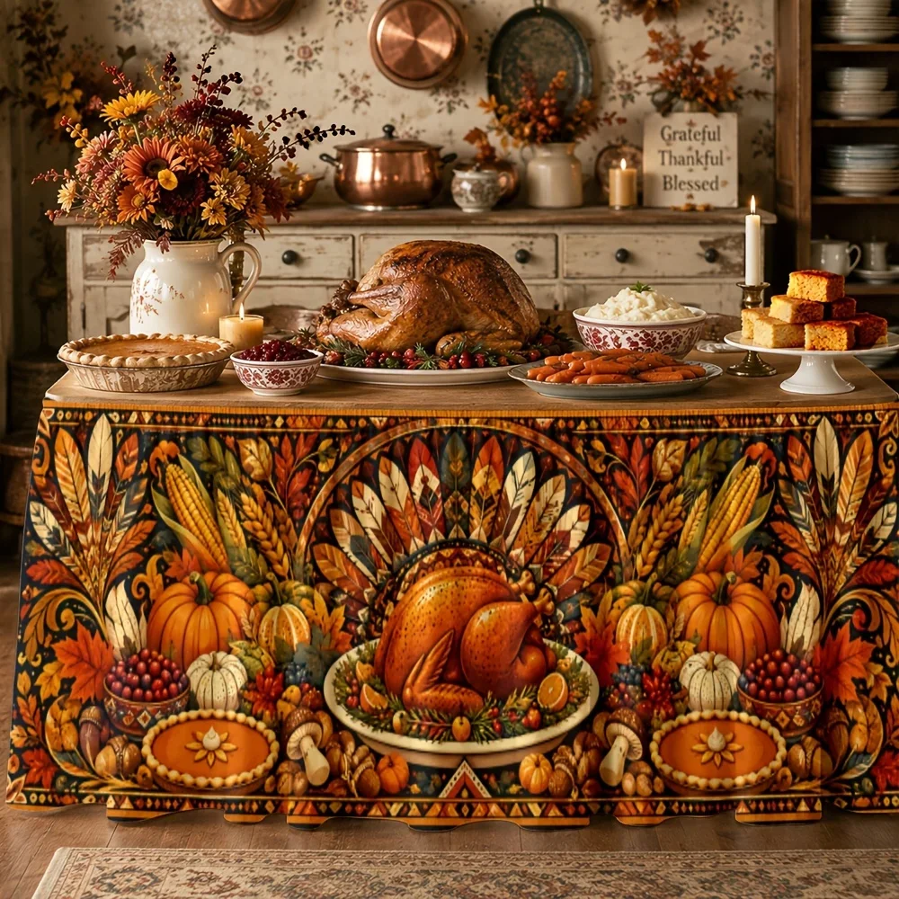 Tablecloth table skirt 1 piece Autumn harvest Thanksgiving dinner party Kitchen Restaurant Festival decorationxzj