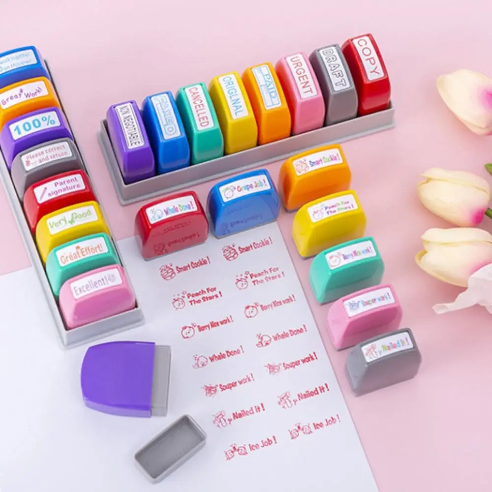 8pcs/set Homework Correction Teacher Encouraging Stamp Time Saving Commentary Positive Reviews Grading Stamp Signature