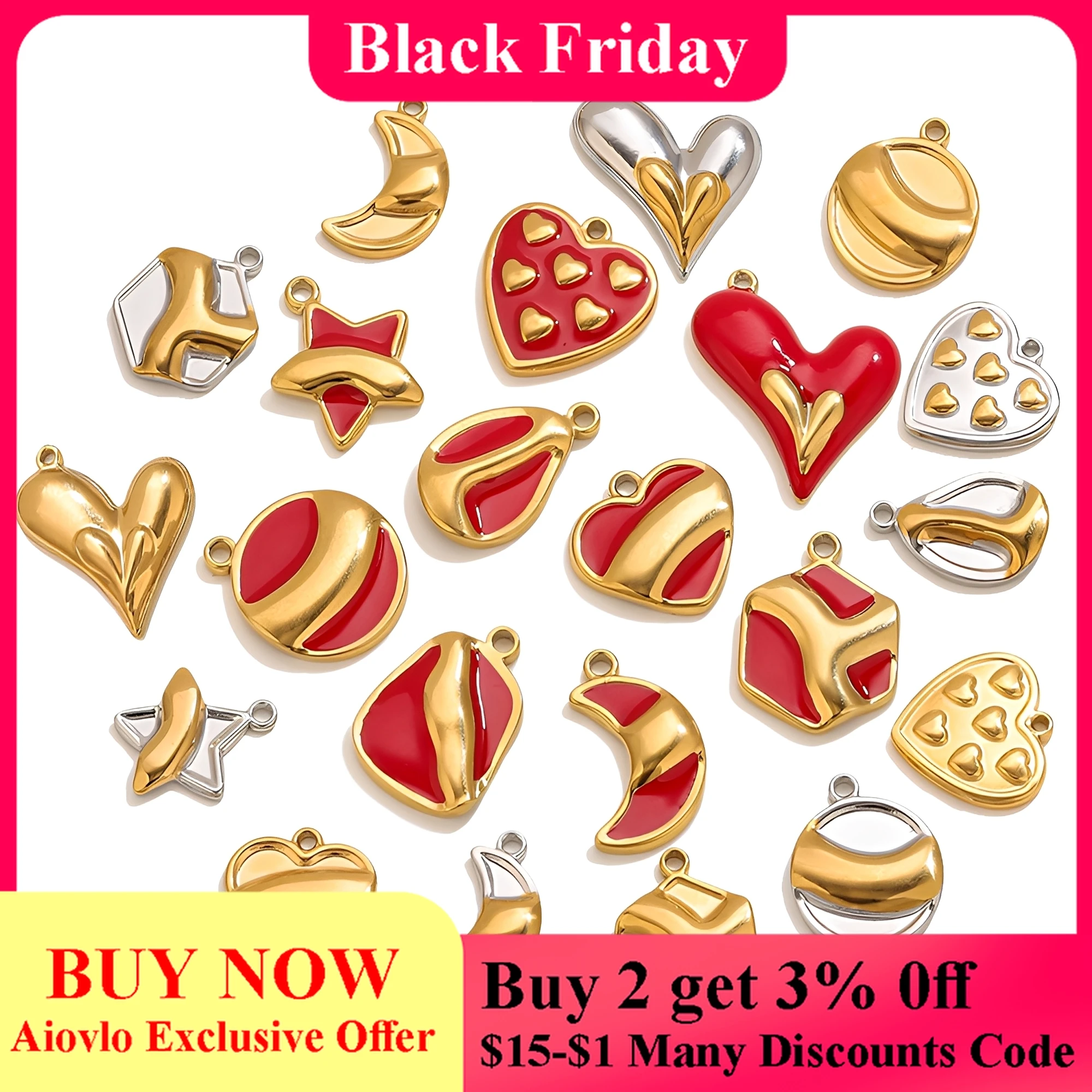 5 قطعة دلايات من الفولاذ المقاوم للصدأ 18K مطلية بالذهب الأحمر القلب قلادة DIY بها بنفسك صنع المجوهرات القرط قلادة سوار العثور بالجملة